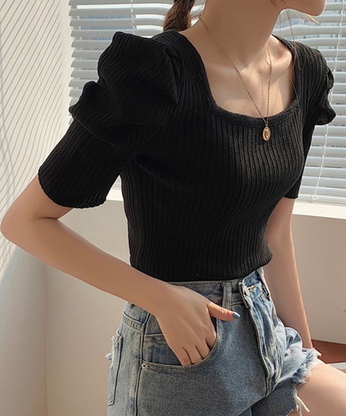 DAY CLOSET(デイ クローゼット)の「レディース スクエアネックパワショルリブトップス(シャツ/ブラウス・レディース・ホワイト/ブラック/パープル/イエロー/オレンジ・ONE SIZE)」の11枚目の写真