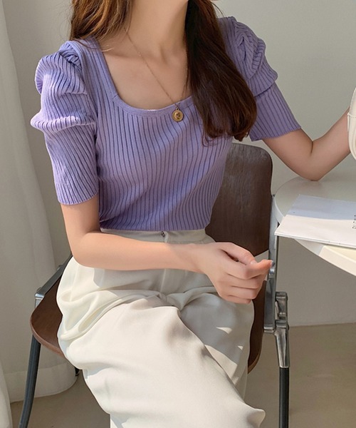 DAY CLOSET(デイ クローゼット)の「レディース スクエアネックパワショルリブトップス(シャツ/ブラウス・レディース・ホワイト/ブラック/パープル/イエロー/オレンジ・ONE SIZE)」の14枚目の写真