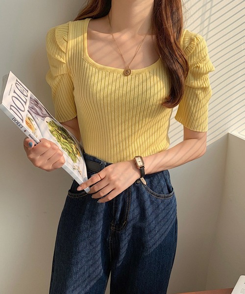 DAY CLOSET(デイ クローゼット)の「レディース スクエアネックパワショルリブトップス(シャツ/ブラウス・レディース・ホワイト/ブラック/パープル/イエロー/オレンジ・ONE SIZE)」の17枚目の写真