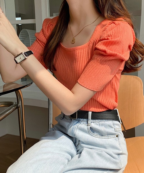 DAY CLOSET(デイ クローゼット)の「レディース スクエアネックパワショルリブトップス(シャツ/ブラウス・レディース・ホワイト/ブラック/パープル/イエロー/オレンジ・ONE SIZE)」の19枚目の写真