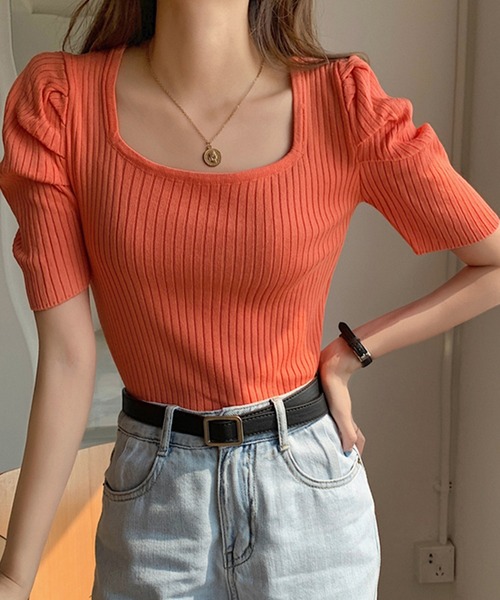 DAY CLOSET(デイ クローゼット)の「レディース スクエアネックパワショルリブトップス(シャツ/ブラウス・レディース・ホワイト/ブラック/パープル/イエロー/オレンジ・ONE SIZE)」の20枚目の写真