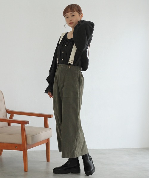 Crisp（クリスプ）の「サスペンダーミリタリースカート（スカート・レディース・ブラック/カーキ・FREE）」の4枚目の写真