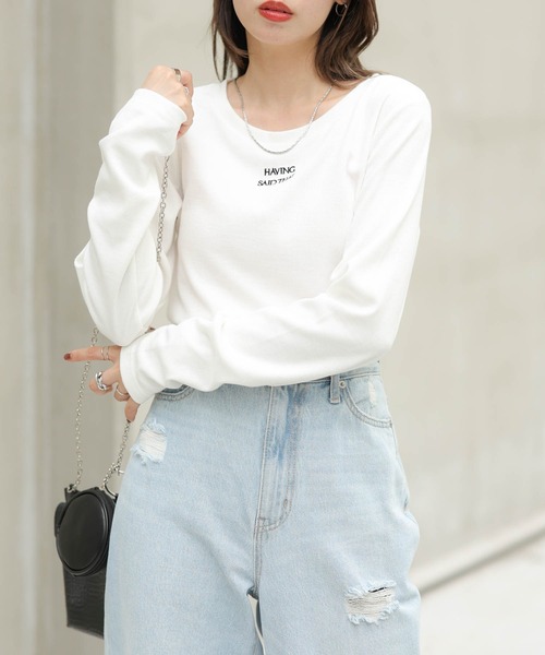 WEGO（ウィゴー）の「WEGO/ロゴ刺繍リブロンT（Tシャツ/カットソー・レディース・ホワイト/ブラック/グリーン/その他1・FREE）」の2枚目の写真