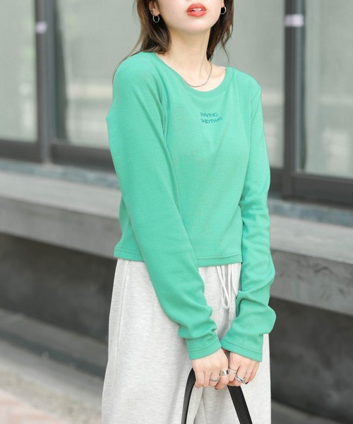 WEGO（ウィゴー）の「WEGO/ロゴ刺繍リブロンT（Tシャツ/カットソー・レディース・ホワイト/ブラック/グリーン/その他1・FREE）」の7枚目の写真