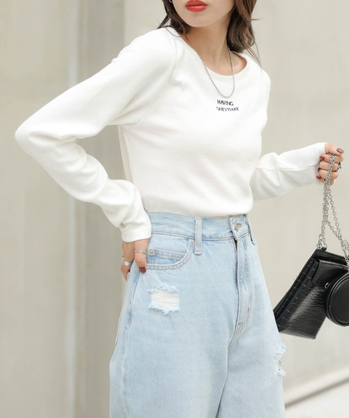 WEGO（ウィゴー）の「WEGO/ロゴ刺繍リブロンT（Tシャツ/カットソー・レディース・ホワイト/ブラック/グリーン/その他1・FREE）」の13枚目の写真