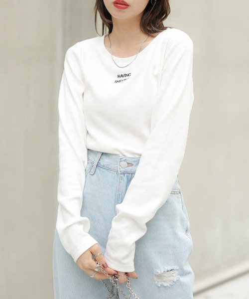 WEGO（ウィゴー）の「WEGO/ロゴ刺繍リブロンT（Tシャツ/カットソー・レディース・ホワイト/ブラック/グリーン/その他1・FREE）」の14枚目の写真