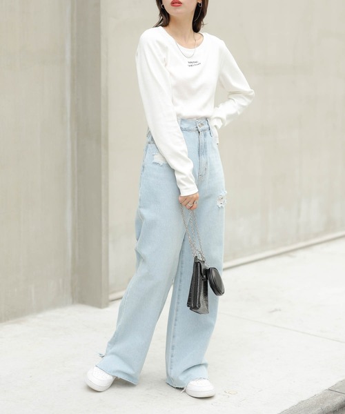 WEGO（ウィゴー）の「WEGO/ロゴ刺繍リブロンT（Tシャツ/カットソー・レディース・ホワイト/ブラック/グリーン/その他1・FREE）」の12枚目の写真