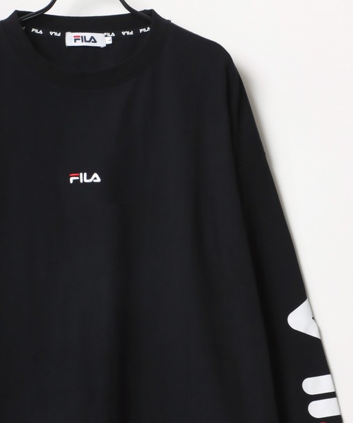 FILA(フィラ)の「FILA/フィラ 別注 ビッグシルエット ロゴ ワンポイント刺繍 袖プリント/バイカラー ロングスリーブTシャツ/レディース メンズ ロンT(Tシャツ/カットソー・メンズ・ホワイト/ブラック/ダークグリーン/ベージュ系その他/グリーン系その他/パープル系その他・LL/M/L)」の3枚目の写真