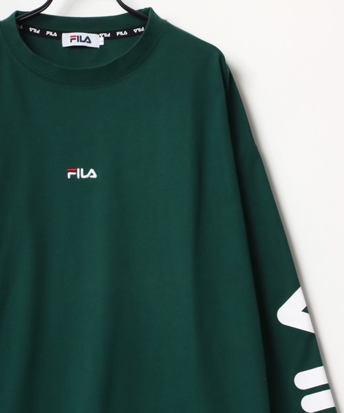 FILA(フィラ)の「FILA/フィラ 別注 ビッグシルエット ロゴ ワンポイント刺繍 袖プリント/バイカラー ロングスリーブTシャツ/レディース メンズ ロンT(Tシャツ/カットソー・メンズ・ホワイト/ブラック/ダークグリーン/ベージュ系その他/グリーン系その他/パープル系その他・LL/M/L)」の5枚目の写真