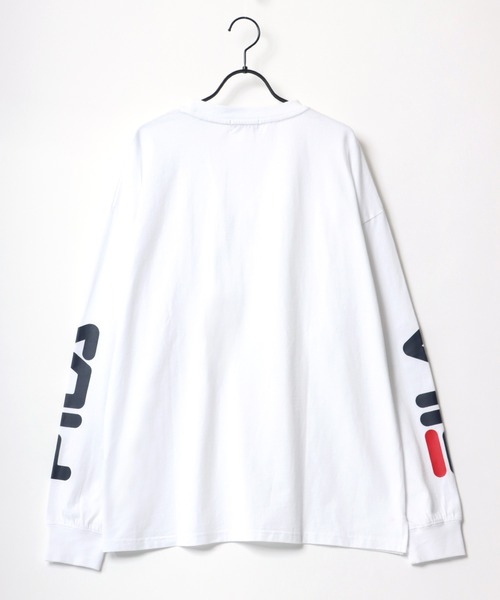 FILA(フィラ)の「FILA/フィラ 別注 ビッグシルエット ロゴ ワンポイント刺繍 袖プリント/バイカラー ロングスリーブTシャツ/レディース メンズ ロンT(Tシャツ/カットソー・メンズ・ホワイト/ブラック/ダークグリーン/ベージュ系その他/グリーン系その他/パープル系その他・LL/M/L)」の13枚目の写真