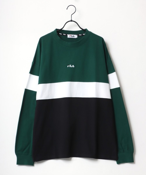 FILA(フィラ)の「FILA/フィラ 別注 ビッグシルエット ロゴ ワンポイント刺繍 袖プリント/バイカラー ロングスリーブTシャツ/レディース メンズ ロンT(Tシャツ/カットソー・メンズ・ホワイト/ブラック/ダークグリーン/ベージュ系その他/グリーン系その他/パープル系その他・LL/M/L)」の11枚目の写真