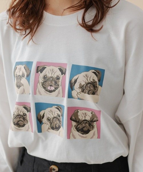 MERLOT(メルロー)の「パグロンT(Tシャツ/カットソー・レディース・ホワイト/ブラック・FREE)」の2枚目の写真