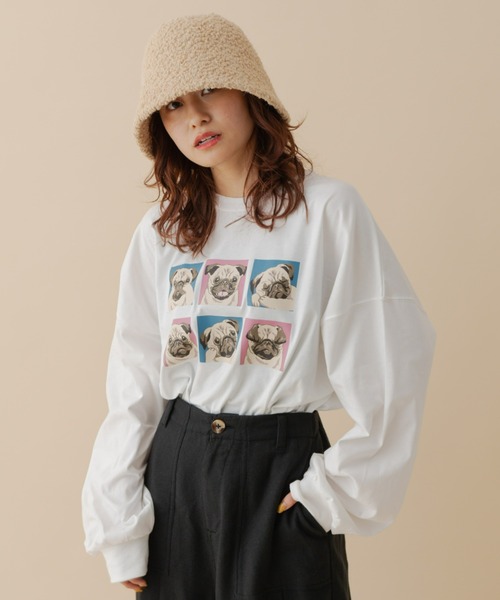 MERLOT(メルロー)の「パグロンT(Tシャツ/カットソー・レディース・ホワイト/ブラック・FREE)」の3枚目の写真