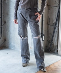 DAMAGE DENIM PANTS/BK