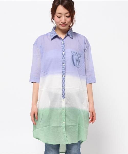 チャイハネ（チャイハネ）の「【チャイハネ】3トーンカラーグラデーションロングシャツ（シャツ/ブラウス・レディース・ブルー/イエロー/ピンク・FREE）」の4枚目の写真