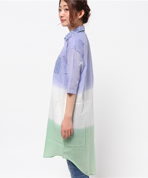 チャイハネ（チャイハネ）の「【チャイハネ】3トーンカラーグラデーションロングシャツ（シャツ/ブラウス・レディース・ブルー/イエロー/ピンク・FREE）」の5枚目の写真