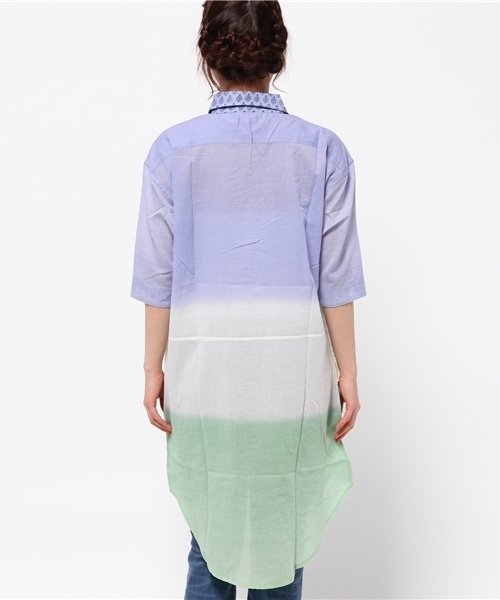 チャイハネ（チャイハネ）の「【チャイハネ】3トーンカラーグラデーションロングシャツ（シャツ/ブラウス・レディース・ブルー/イエロー/ピンク・FREE）」の6枚目の写真