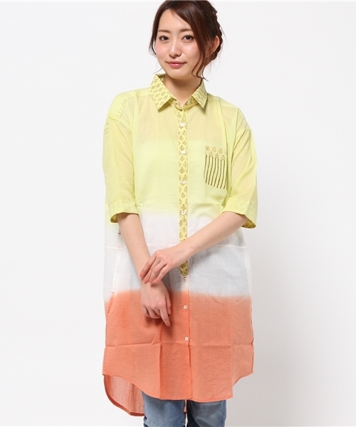 チャイハネ（チャイハネ）の「【チャイハネ】3トーンカラーグラデーションロングシャツ（シャツ/ブラウス・レディース・ブルー/イエロー/ピンク・FREE）」の14枚目の写真