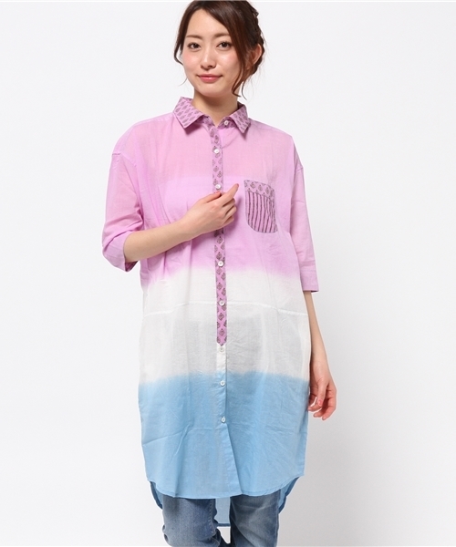 チャイハネ（チャイハネ）の「【チャイハネ】3トーンカラーグラデーションロングシャツ（シャツ/ブラウス・レディース・ブルー/イエロー/ピンク・FREE）」の15枚目の写真