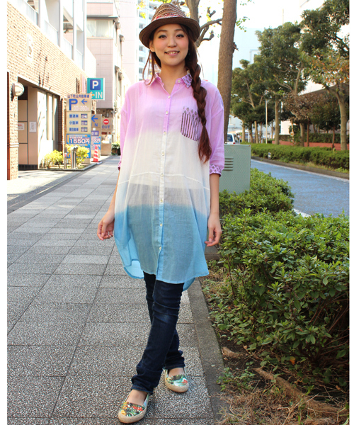 チャイハネ（チャイハネ）の「【チャイハネ】3トーンカラーグラデーションロングシャツ（シャツ/ブラウス・レディース・ブルー/イエロー/ピンク・FREE）」の17枚目の写真