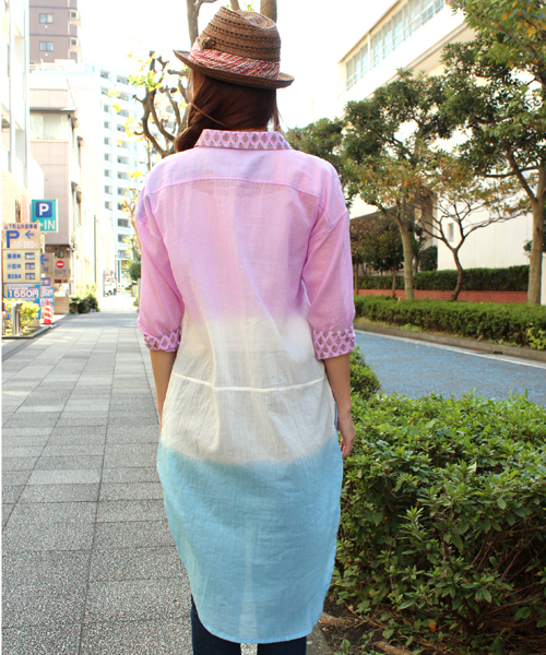 チャイハネ（チャイハネ）の「【チャイハネ】3トーンカラーグラデーションロングシャツ（シャツ/ブラウス・レディース・ブルー/イエロー/ピンク・FREE）」の18枚目の写真