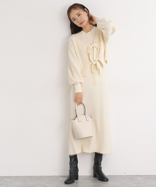 mysty woman（ミスティウーマン）の「リボンショート2Pワンピース 173682（ワンピース・レディース・アイボリー/ブラック/モカ・FREE）」の4枚目の写真