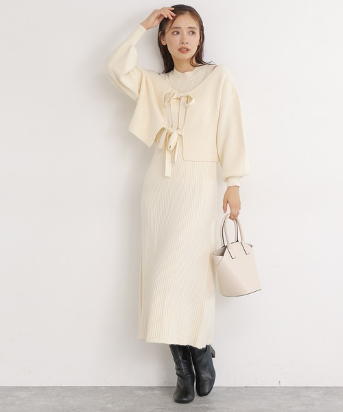 mysty woman（ミスティウーマン）の「リボンショート2Pワンピース 173682（ワンピース・レディース・アイボリー/ブラック/モカ・FREE）」の5枚目の写真