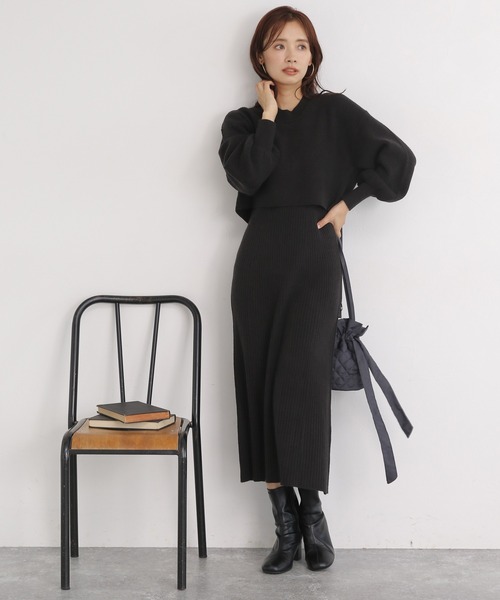 mysty woman（ミスティウーマン）の「リボンショート2Pワンピース 173682（ワンピース・レディース・アイボリー/ブラック/モカ・FREE）」の6枚目の写真