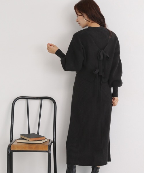 mysty woman（ミスティウーマン）の「リボンショート2Pワンピース 173682（ワンピース・レディース・アイボリー/ブラック/モカ・FREE）」の7枚目の写真