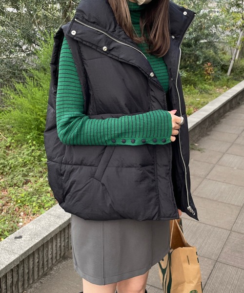 LE MORE（リモア）の「袖ボタンボーダータートルリブニット（ニット/セーター・レディース・グリーン/ピンク/ホワイト/オレンジ/ブラック・FREE）」の9枚目の写真