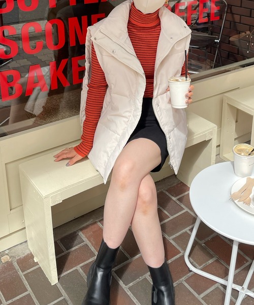 LE MORE（リモア）の「袖ボタンボーダータートルリブニット（ニット/セーター・レディース・グリーン/ピンク/ホワイト/オレンジ/ブラック・FREE）」の14枚目の写真