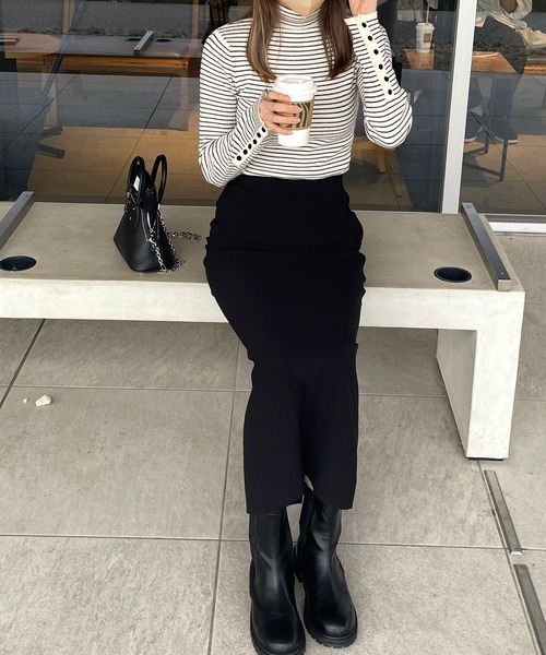 LE MORE（リモア）の「袖ボタンボーダータートルリブニット（ニット/セーター・レディース・グリーン/ピンク/ホワイト/オレンジ/ブラック・FREE）」の22枚目の写真