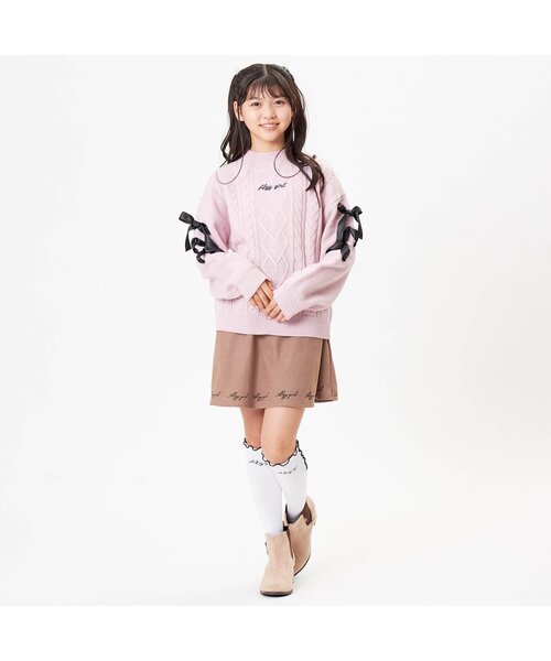 algy（アルジー）の「袖レースアップケーブルニット（ニット/セーター・キッズ・ピンク/アイボリー/サックスブルー・XX-SMALL/X-SMALL/SMALL/MEDIUM）」の4枚目の写真