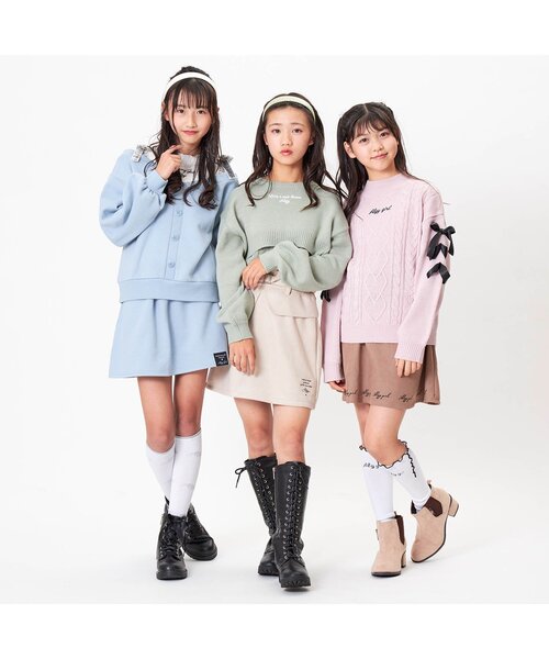 algy（アルジー）の「袖レースアップケーブルニット（ニット/セーター・キッズ・ピンク/アイボリー/サックスブルー・XX-SMALL/X-SMALL/SMALL/MEDIUM）」の6枚目の写真