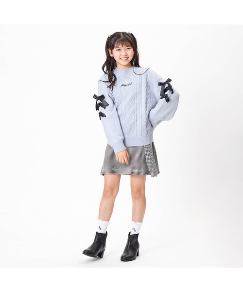 algy（アルジー）の「袖レースアップケーブルニット（ニット/セーター・キッズ・ピンク/アイボリー/サックスブルー・XX-SMALL/X-SMALL/SMALL/MEDIUM）」の7枚目の写真