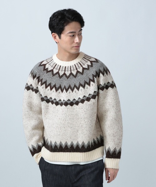 BAYFLOW（ベイフロー）の「フェアアイルニットプルオーバー（ニット/セーター・メンズ・グレー/オフホワイト/ブラック・MEDIUM/LARGE）」の18枚目の写真