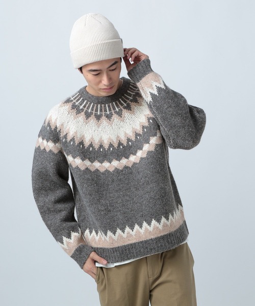 BAYFLOW（ベイフロー）の「フェアアイルニットプルオーバー（ニット/セーター・メンズ・グレー/オフホワイト/ブラック・MEDIUM/LARGE）」の13枚目の写真