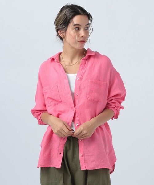 BAYFLOW（ベイフロー）の「リネンシャツ（シャツ/ブラウス・レディース・ライム/コーラルピンク/ブラック/サックスブルー/オフホワイト/ターコイズブルー/ネイビー/ピンク系その他/グリーン・SMALL/MEDIUM）」の16枚目の写真