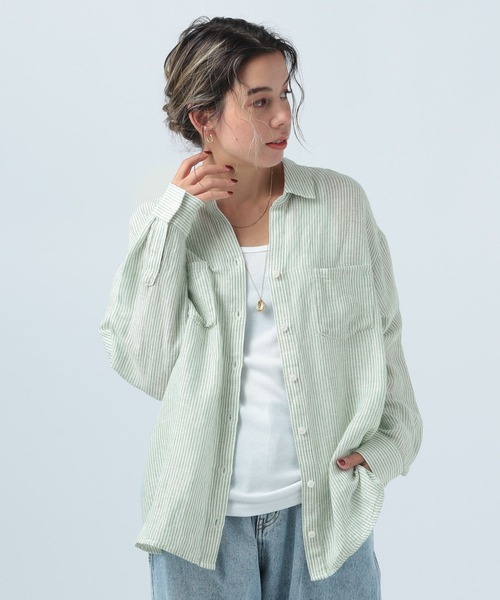 BAYFLOW（ベイフロー）の「リネンシャツ（シャツ/ブラウス・レディース・ライム/コーラルピンク/ブラック/サックスブルー/オフホワイト/ターコイズブルー/ネイビー/ピンク系その他/グリーン・SMALL/MEDIUM）」の17枚目の写真