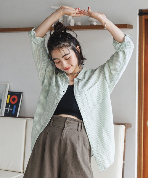 BAYFLOW（ベイフロー）の「リネンシャツ（シャツ/ブラウス・レディース・ライム/コーラルピンク/ブラック/サックスブルー/オフホワイト/ターコイズブルー/ネイビー/ピンク系その他/グリーン・SMALL/MEDIUM）」の14枚目の写真