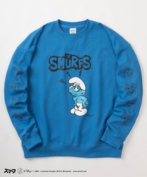 【THE SMURFS/スマーフ】キャラクター袖プリントトレーナー/クルーネック スウェット/ビッグシルエット/裏毛