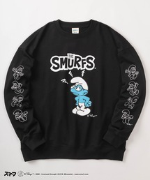 【THE SMURFS/スマーフ】キャラクター袖プリントトレーナー/クルーネック スウェット/ビッグシルエット/裏毛