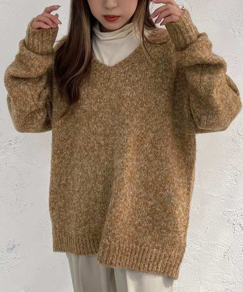 apres jour mignon（アプレジュールミニョン）の「メランジVネックニット【ZOZOTOWN限定アイテム】（ニット/セーター・レディース・マスタード/ブルー/オレンジ・フリー/X-LARGE）」の4枚目の写真