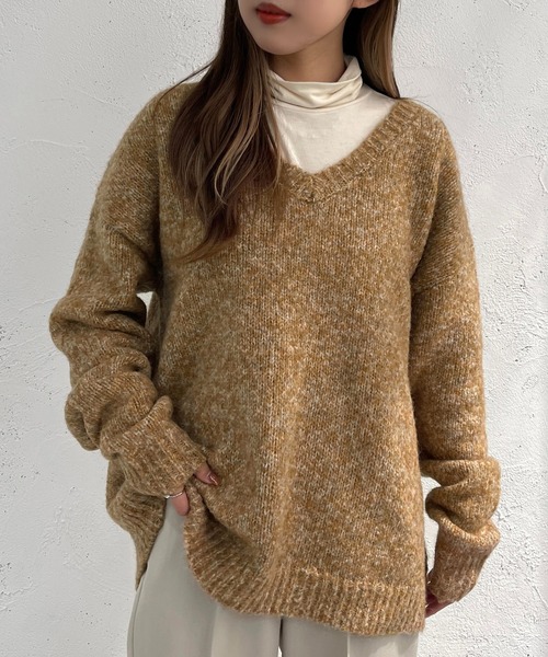apres jour mignon（アプレジュールミニョン）の「メランジVネックニット【ZOZOTOWN限定アイテム】（ニット/セーター・レディース・マスタード/ブルー/オレンジ・フリー/X-LARGE）」の6枚目の写真