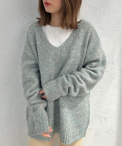 apres jour mignon（アプレジュールミニョン）の「メランジVネックニット【ZOZOTOWN限定アイテム】（ニット/セーター・レディース・マスタード/ブルー/オレンジ・フリー/X-LARGE）」の17枚目の写真