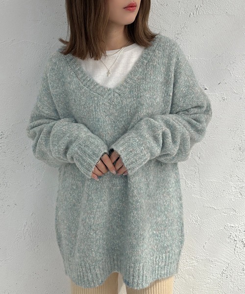 apres jour mignon（アプレジュールミニョン）の「メランジVネックニット【ZOZOTOWN限定アイテム】（ニット/セーター・レディース・マスタード/ブルー/オレンジ・フリー/X-LARGE）」の18枚目の写真