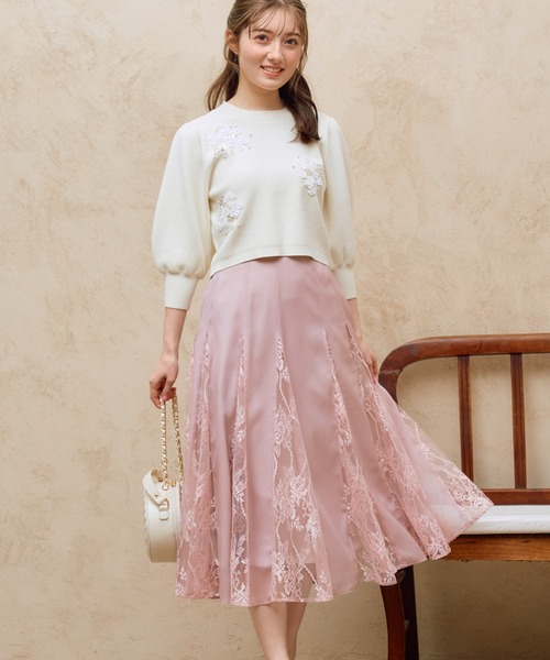 stina ピンク シフォン スカート NOELA（ノエラ）の「シフォンレース切替スカート（スカート