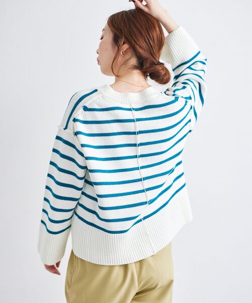 le.coeur blanc(ルクールブラン)の「ボーダーワイドシルエットVネックニット(ニット/セーター・レディース・ブラック系その他/ブルー系その他2・38)」の5枚目の写真