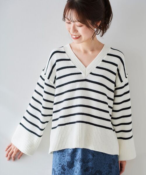 le.coeur blanc(ルクールブラン)の「ボーダーワイドシルエットVネックニット(ニット/セーター・レディース・ブラック系その他/ブルー系その他2・38)」の18枚目の写真