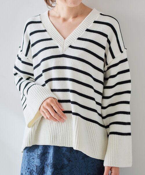 le.coeur blanc(ルクールブラン)の「ボーダーワイドシルエットVネックニット(ニット/セーター・レディース・ブラック系その他/ブルー系その他2・38)」の19枚目の写真